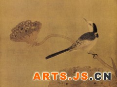 020 《疏荷沙鸟图》
宋 马兴祖

    此图原载《四朝选藻册》（见《石渠宝笈续编》）。签题马兴祖作。马兴祖，河中人，贲之后。绍兴间（1131—1162）待诏。工花鸟杂画。高宗每获名踪卷轴，多令辨验。马兴祖不仅是一位画家，且也是一位古画鉴定家。 