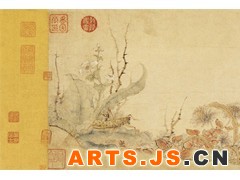 027 《写生蛱蝶图》
宋 赵昌 纸本设色 纵27.7厘米 横91厘米 北京故宫博物院藏

    《写生蛱蝶图》以墨笔勾秋花草虫, 形象准确自然, 风格清秀, 设色淡雅, 与黄筌的富贵、徐熙的野逸又有几分不同, 显示出独特的风貌。有人评价赵昌说：“赵昌折枝尤工, 花则含烟带雨, 笑脸迎风, 景则赋形夺真, 莫辨真伪, 设色如新, 年远不退。”此图无款印,明代董其昌题称为赵昌画,元代冯子振、赵岩题诗,董其昌题跋。 