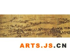 030 《临韦偃牧放图》
宋 李公麟 绢本设色 纵46.2厘米 横429.8厘米 北京故宫博物院藏

    李公麟（1049—1106），字伯时，晚年号龙眠居士，舒州舒城（今属安徽）人。22岁中进士，官至朝奉郎。注重写生，造型准确，神态生动，运笔如行云流水，善用线描多不设色，人称“白描”。韦偃是唐代画马名家，此图是李公麟奉旨临韦偃的《牧放图》，画卷右端上有小篆两行：“臣李公麟奉敕摹韦偃牧放图”。画上有马1200余匹，奚官、牧马人10余人，画面布局颇有气势。几乎马的各种姿态都跃然于画面上。此画既保留原作的基本布局和文意，又显示出李公麟高超的绘画技艺。 