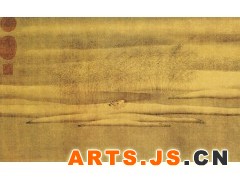 040 《芦汀密雪图》
宋 梁师闵 绢本设色 纵26.5厘米 横145.6厘米 北京故宫博物院藏

    梁师闵，生卒不详，北宋画家，一作士闵，字循德，汴梁(今河南开封人)。此画用笔柔润，设色清丽，法度严整，变化较少。此图描写冬日的湖中景物。薄暮悄然降临，瑞雪覆盖的浅滩上，黄栌枯槎在寒风中摇曳，水禽们有的依偎栖宿，有的结伴在水中嬉游，有的在风雪中蹒跚觅食。画家以细腻、凝练的笔触、简约舒缓的平远式构图，真实地再现了隆冬时节荒寒萧瑟的意境。本幅幅末作者自识：“芦汀密雪。臣梁师闵画。”小楷清秀雅致。 