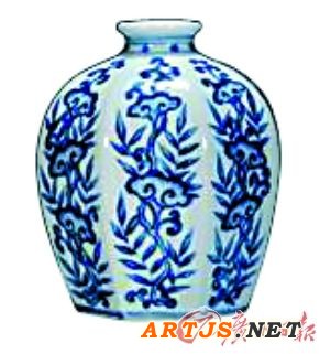 清雍正 青花灵芝竹纹八方小口瓶