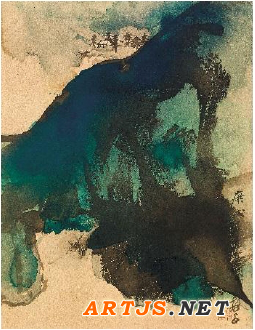 《春山闲居》水墨 设色金笺 镜框 53 x 40.8厘米